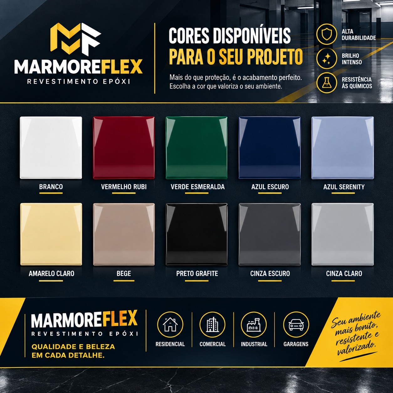 Cores lisas disponíveis para o revestimento MarmoreFlex
